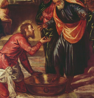 Christus wast de voeten van de discipelen (detail) door Jacopo Robusti Tintoretto